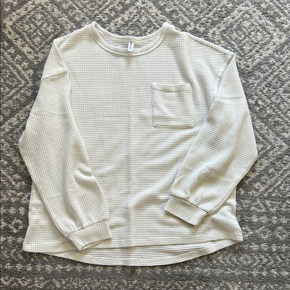 Women's Long Sleeve Waffle Knit Top - Cream